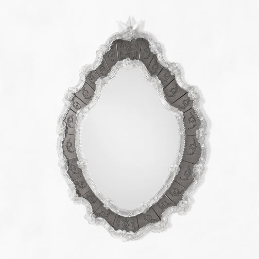 Black ornate Murano glass mirror.