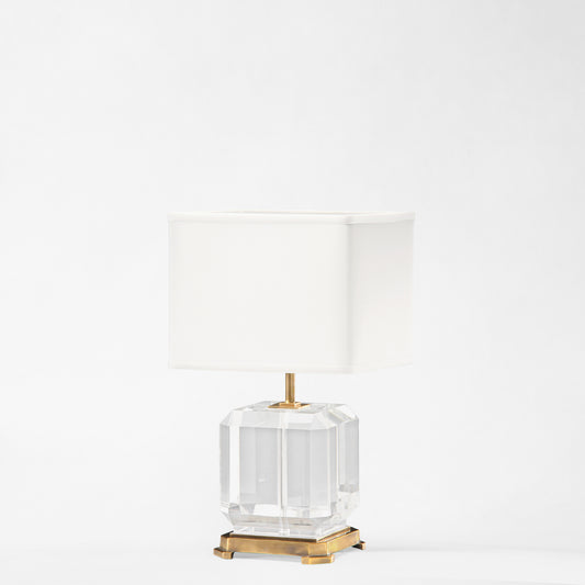 Antique brass and crystal table lamp.