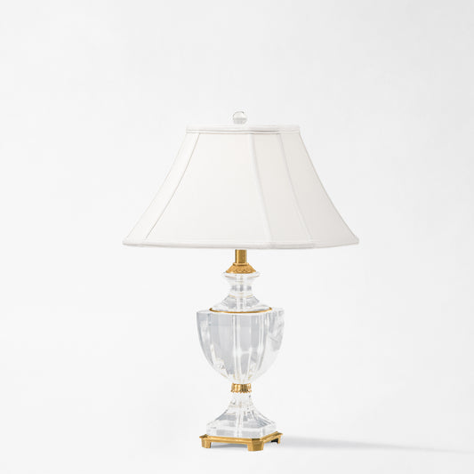 Antique brass and crystal table lamp.