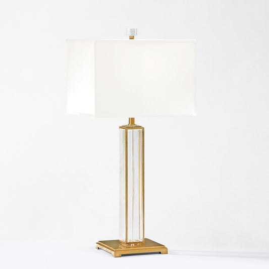 Antique brass and crystal table lamp.