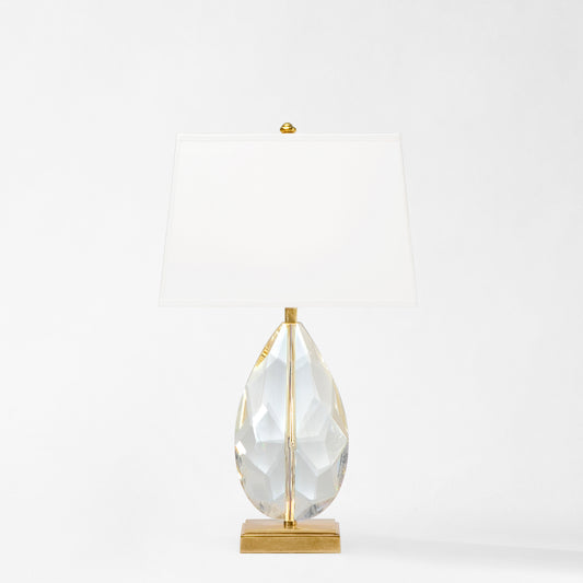 Antique brass and crystal table lamp.