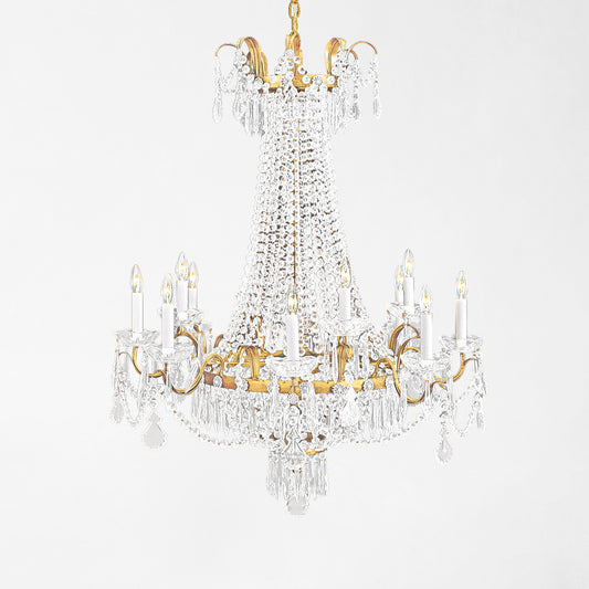 Gold crystal chandelier.