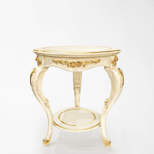 White and gold side table.