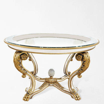 White Italian table with gold details.