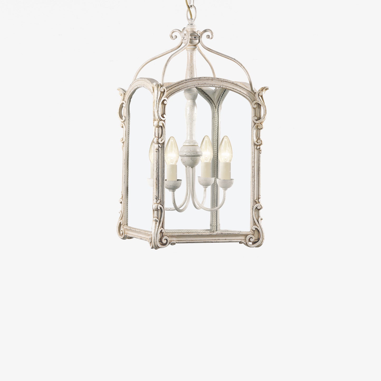 White Italian wood lantern.