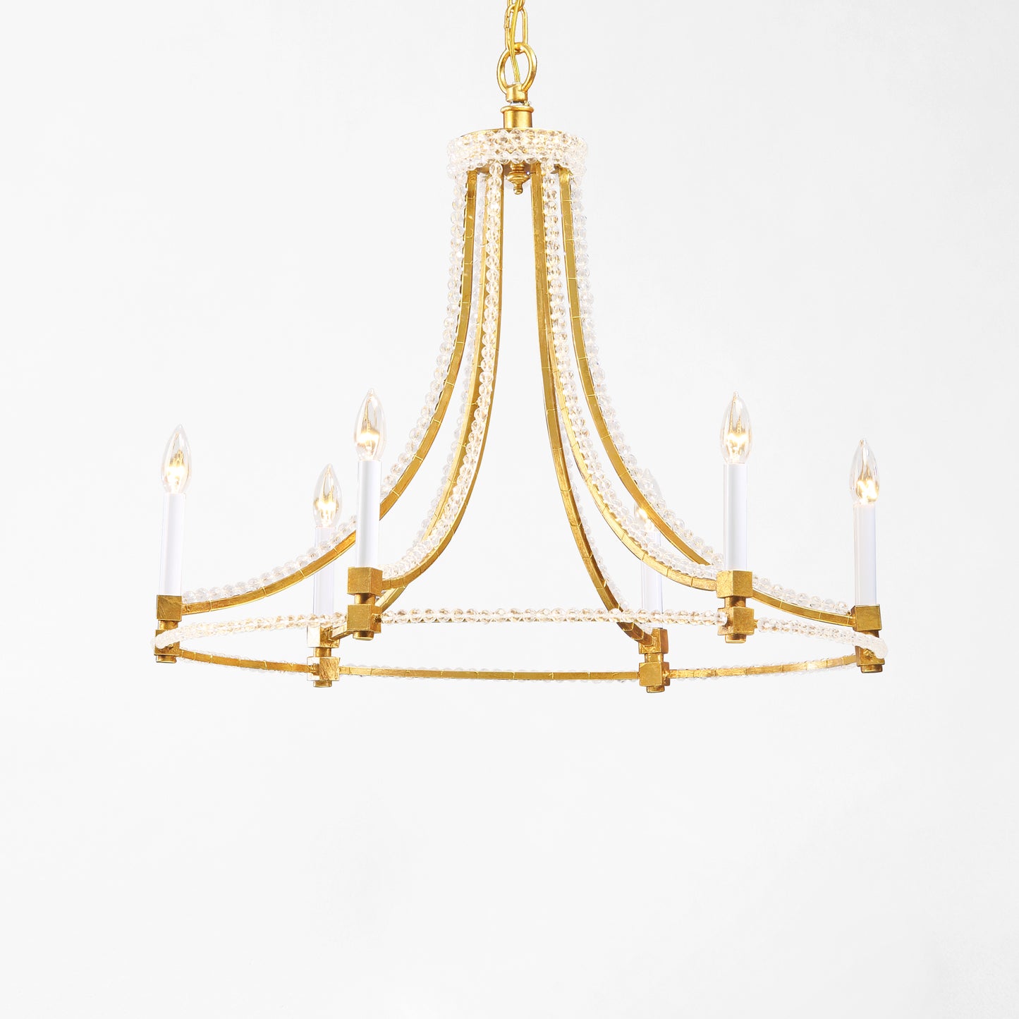Gold Italian chandelier with crystals.