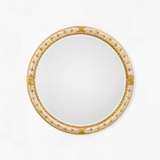 Round white and gold Italian mirror.