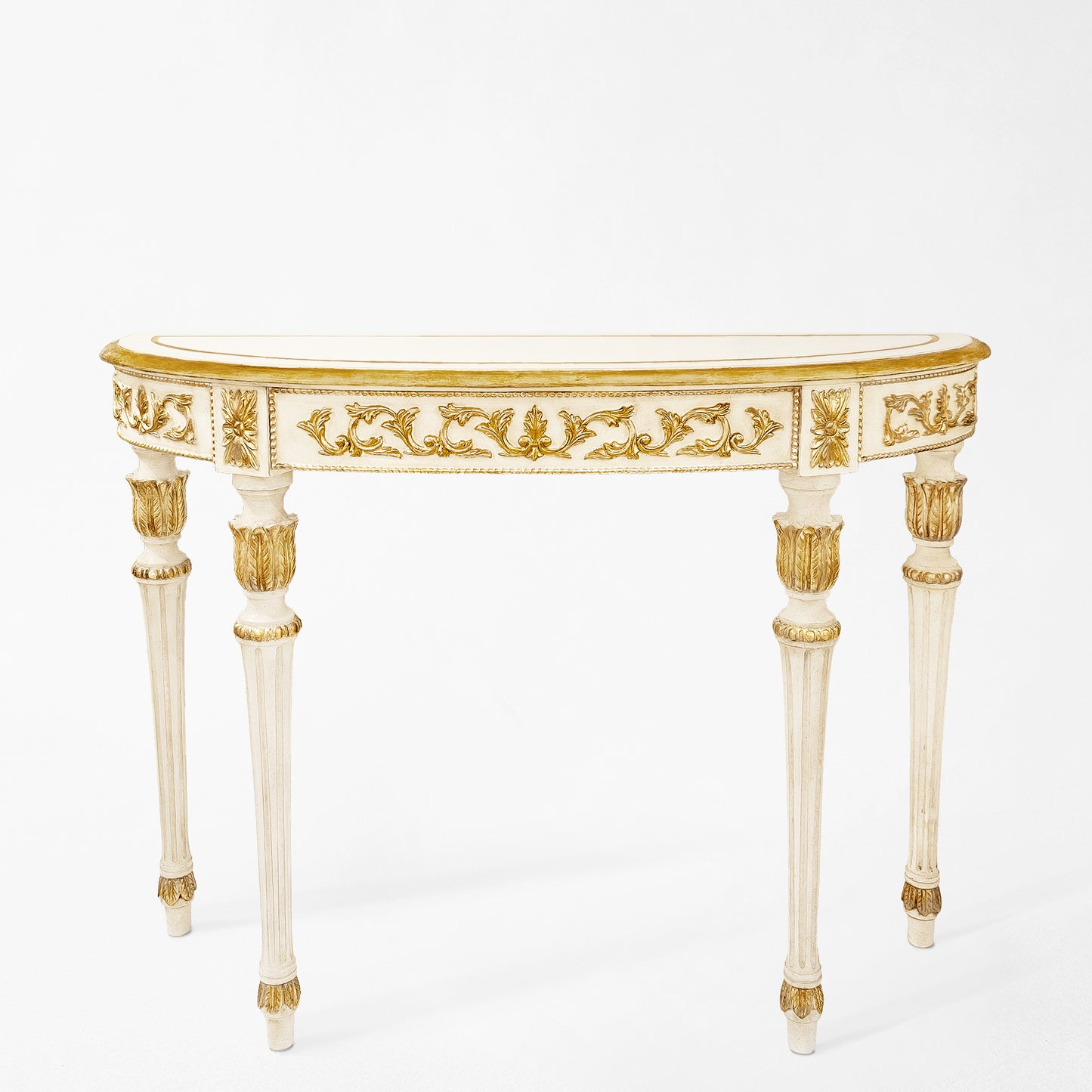 Traditional white and gold Italian console table.