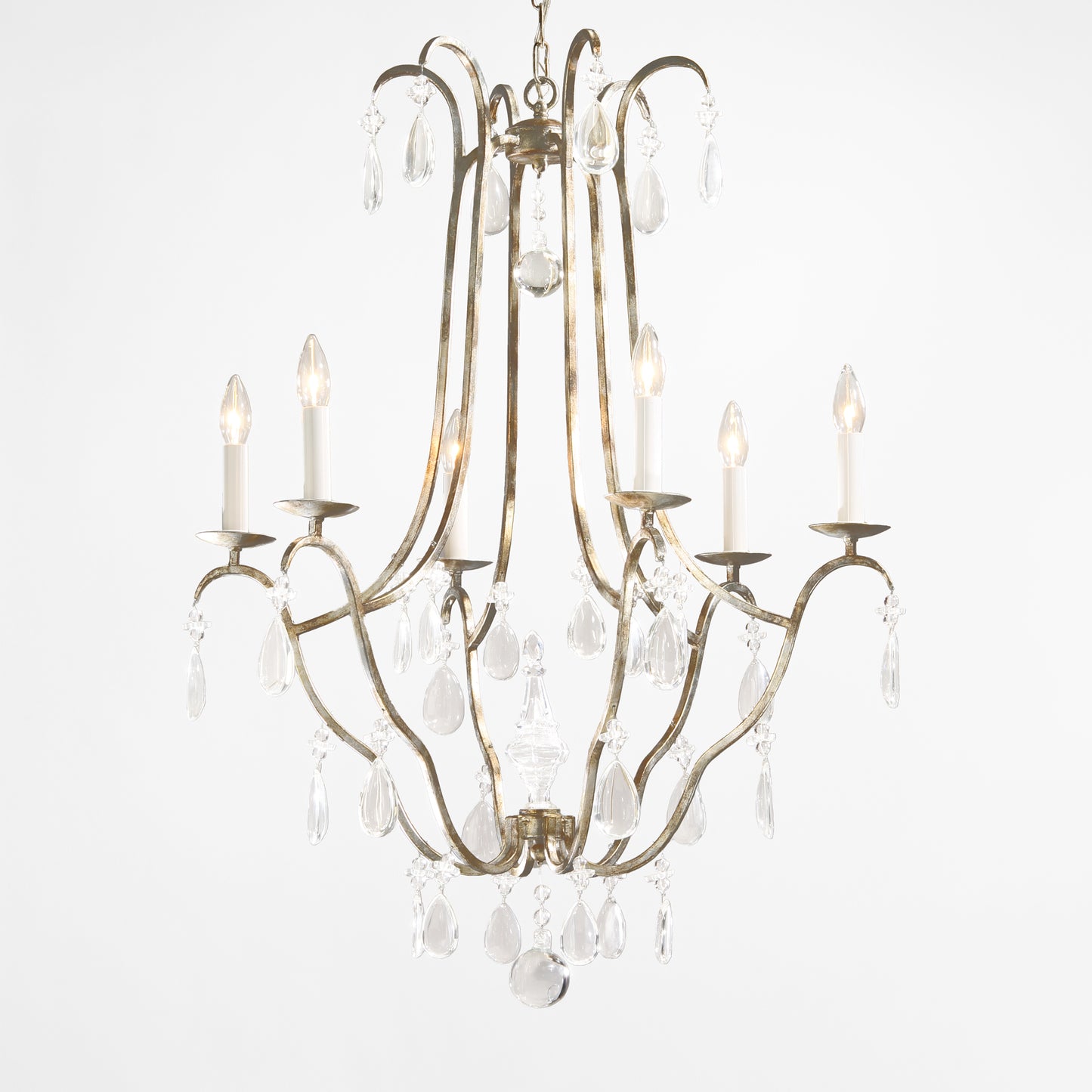Silver Italian chandelier with crystals.