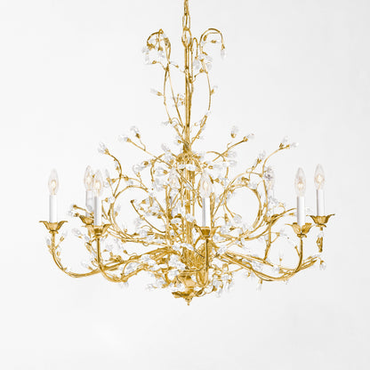 Gold Italian chandelier with crystals.