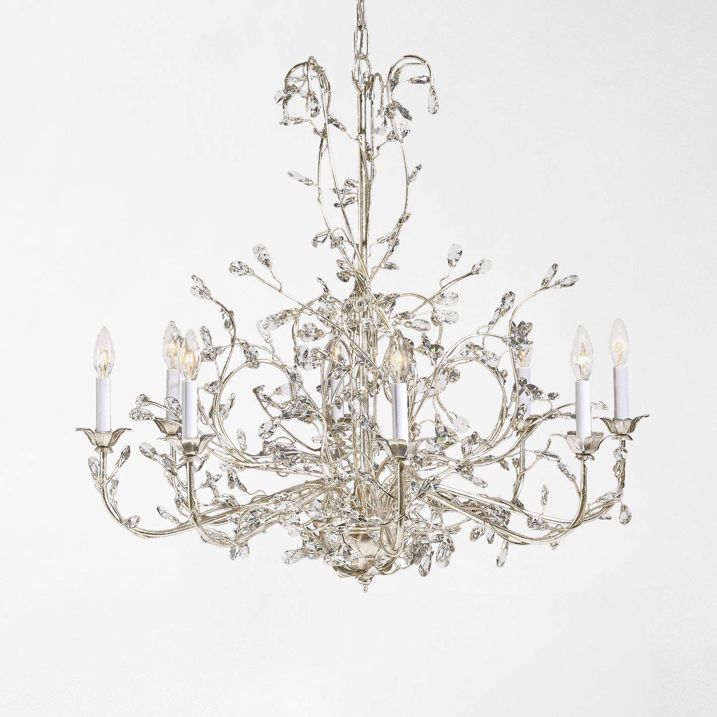 Silver Italian chandelier with crystals.