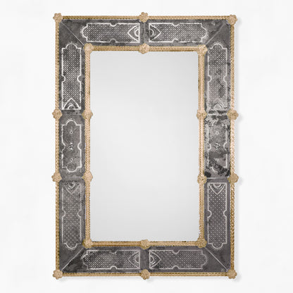 Black and gold Venetian glass mirror.