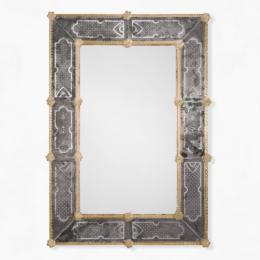 Black and gold Venetian glass mirror.