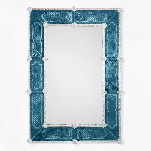Antique blue Venetian glass mirror.