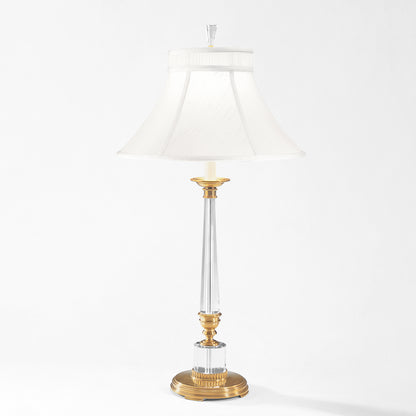 Antique brass and crystal table lamp.