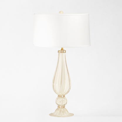 White Murano glass table lamp with white lamp shade.
