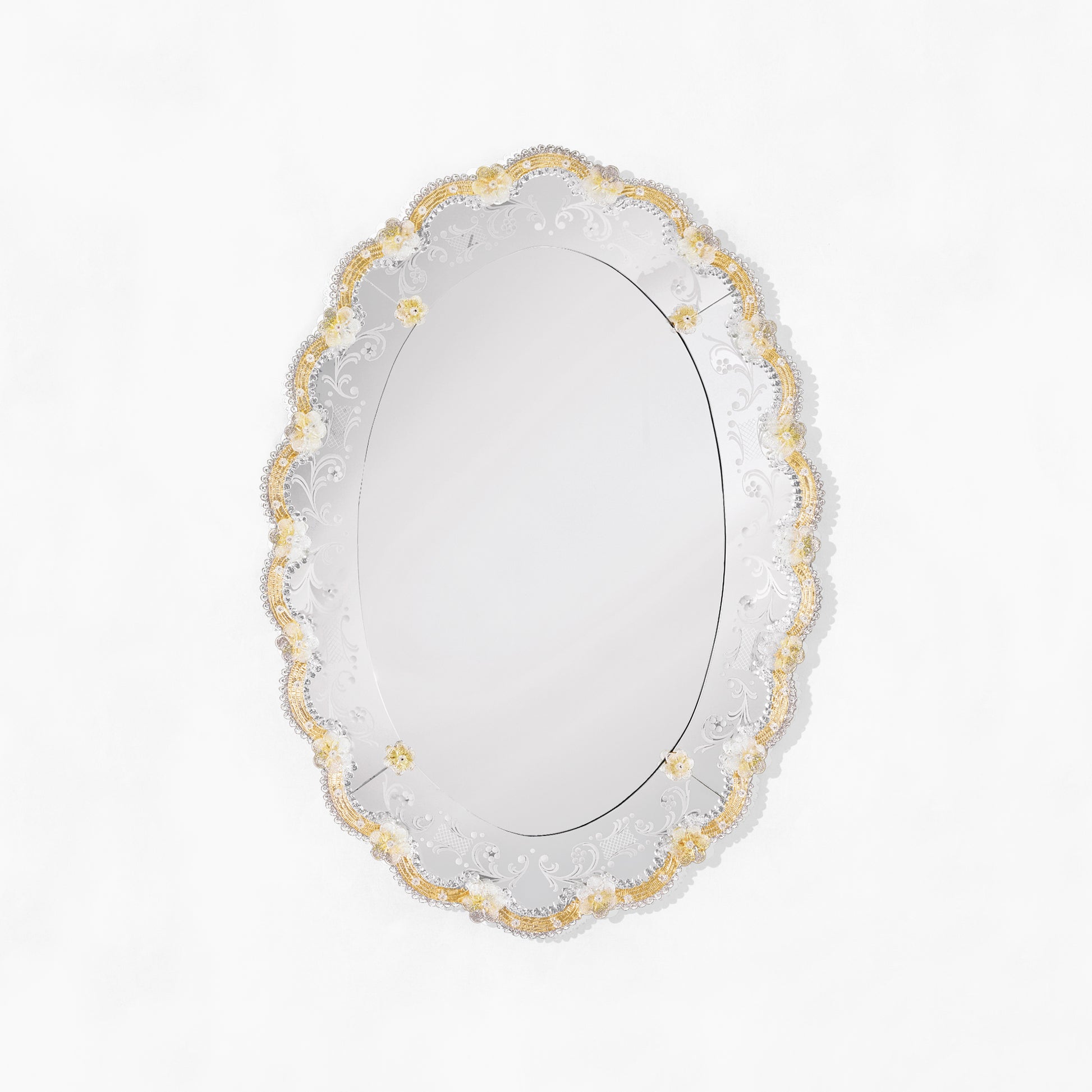 Oval gold Venetian glass mirror.