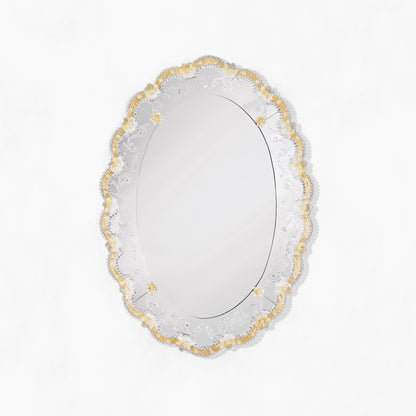 Oval gold Venetian glass mirror.