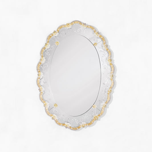 Oval gold Venetian glass mirror.