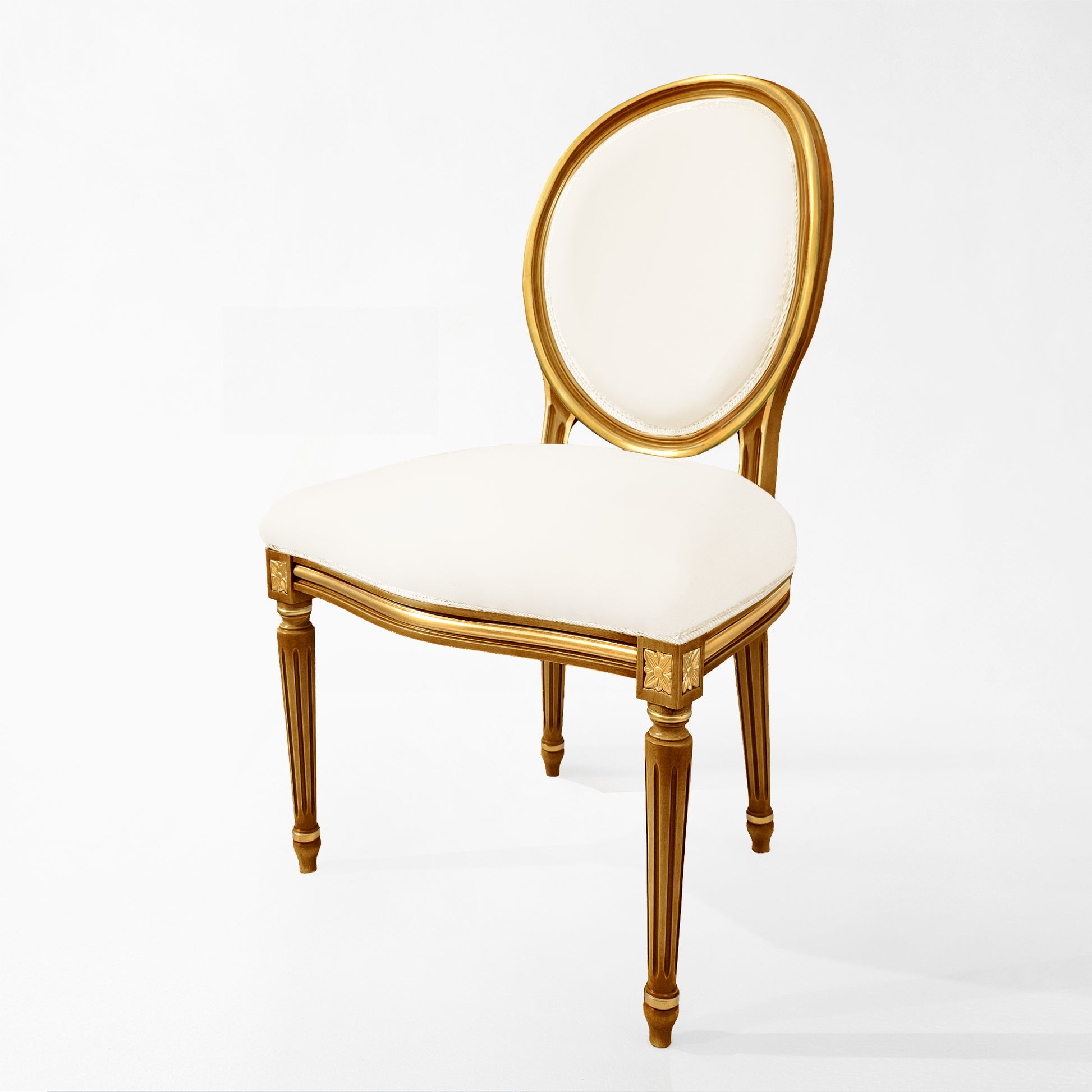 Italian brown and gold chair with cream fabric.