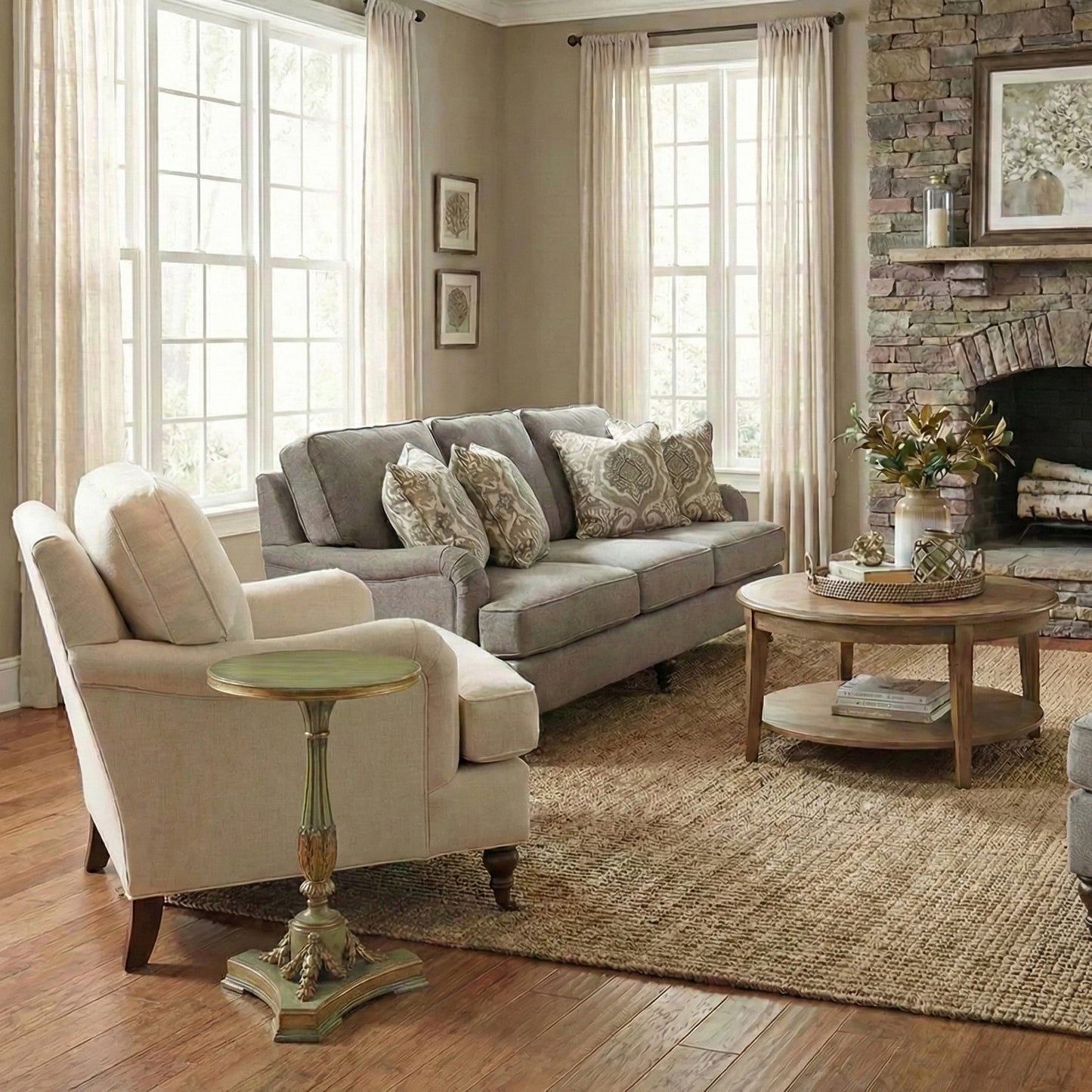 Green Italian end table in a living room setting.