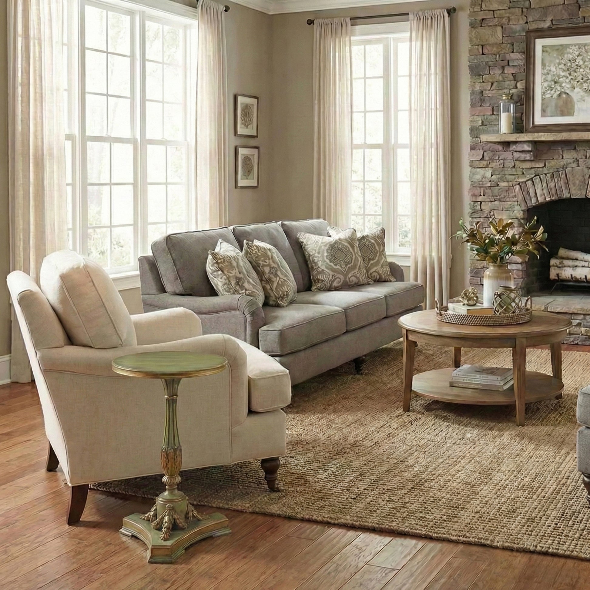 Green Italian end table in a living room setting.