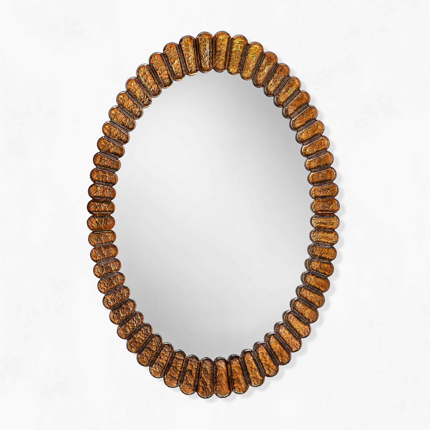 Oval amber Venetian glass mirror.
