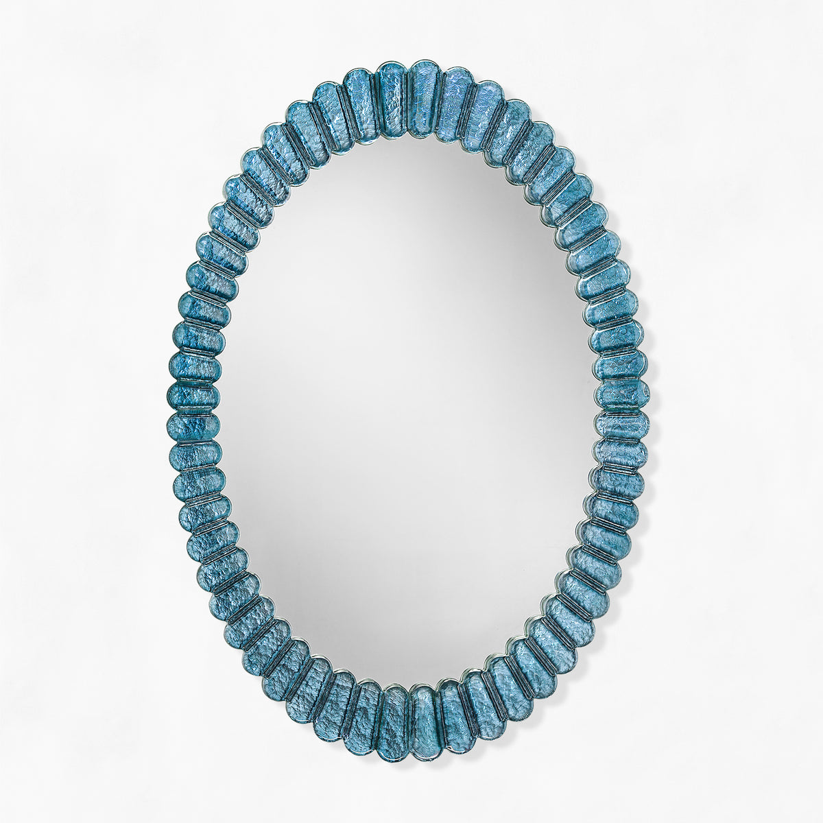Oval light blue Venetian glass mirror.