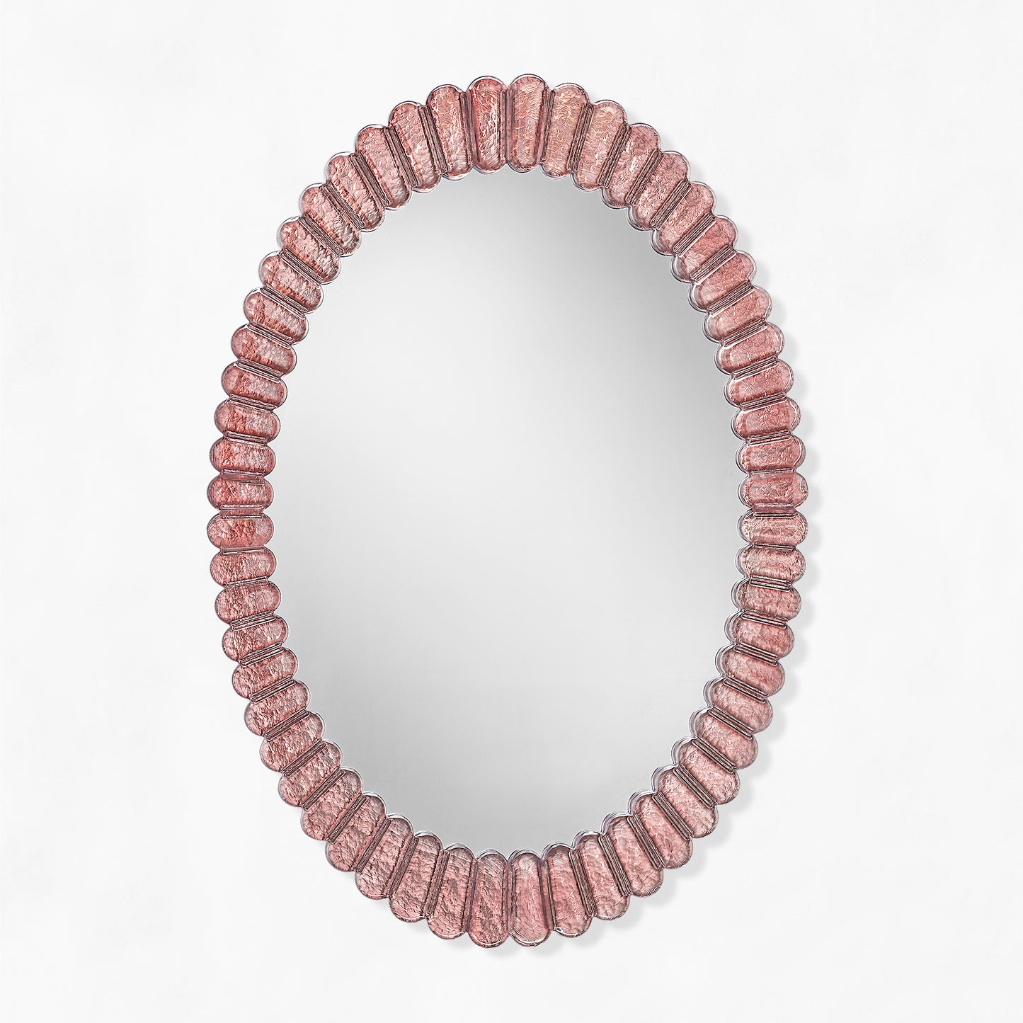 Oval pink Venetian glass mirror.