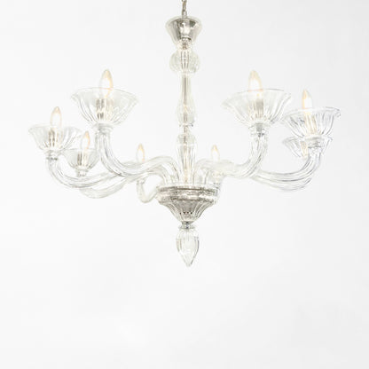 Clear Murano glass chandelier with nickel hardware.