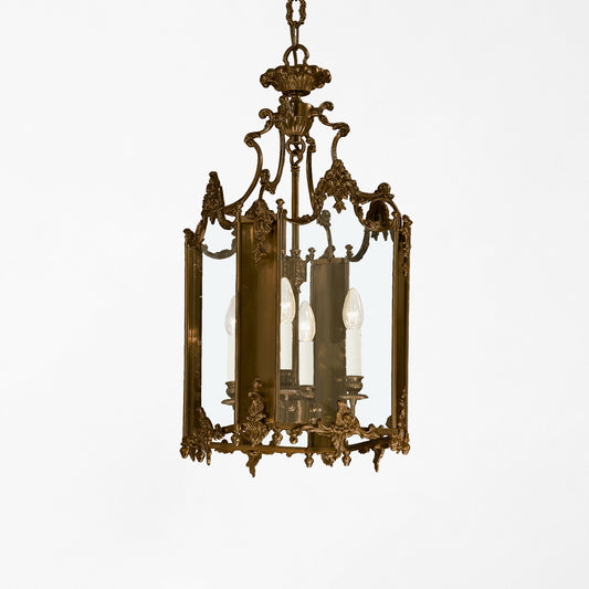 Italian bronze lantern with glass.