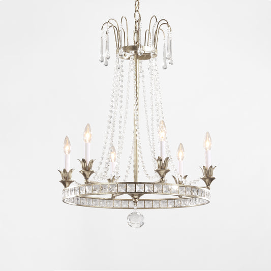 Italian silver leaf chandelier with crystals.