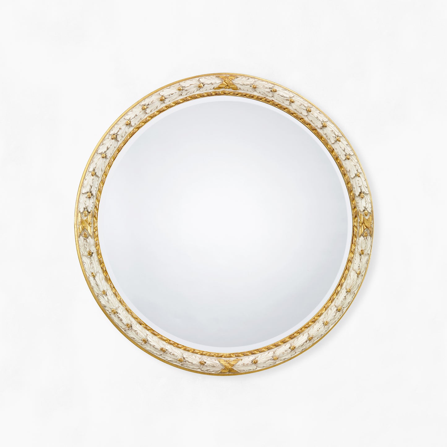 Italian white and gold round mirror.