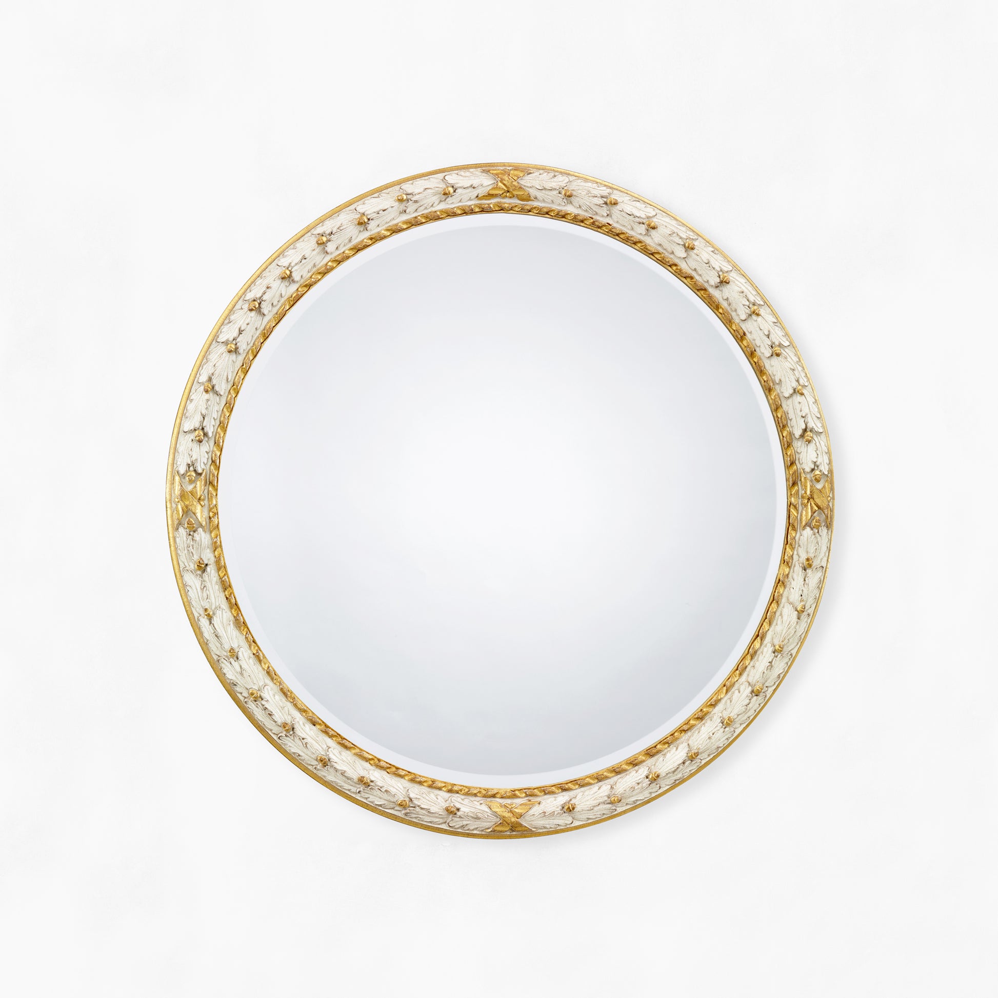 Italian white and gold round mirror.