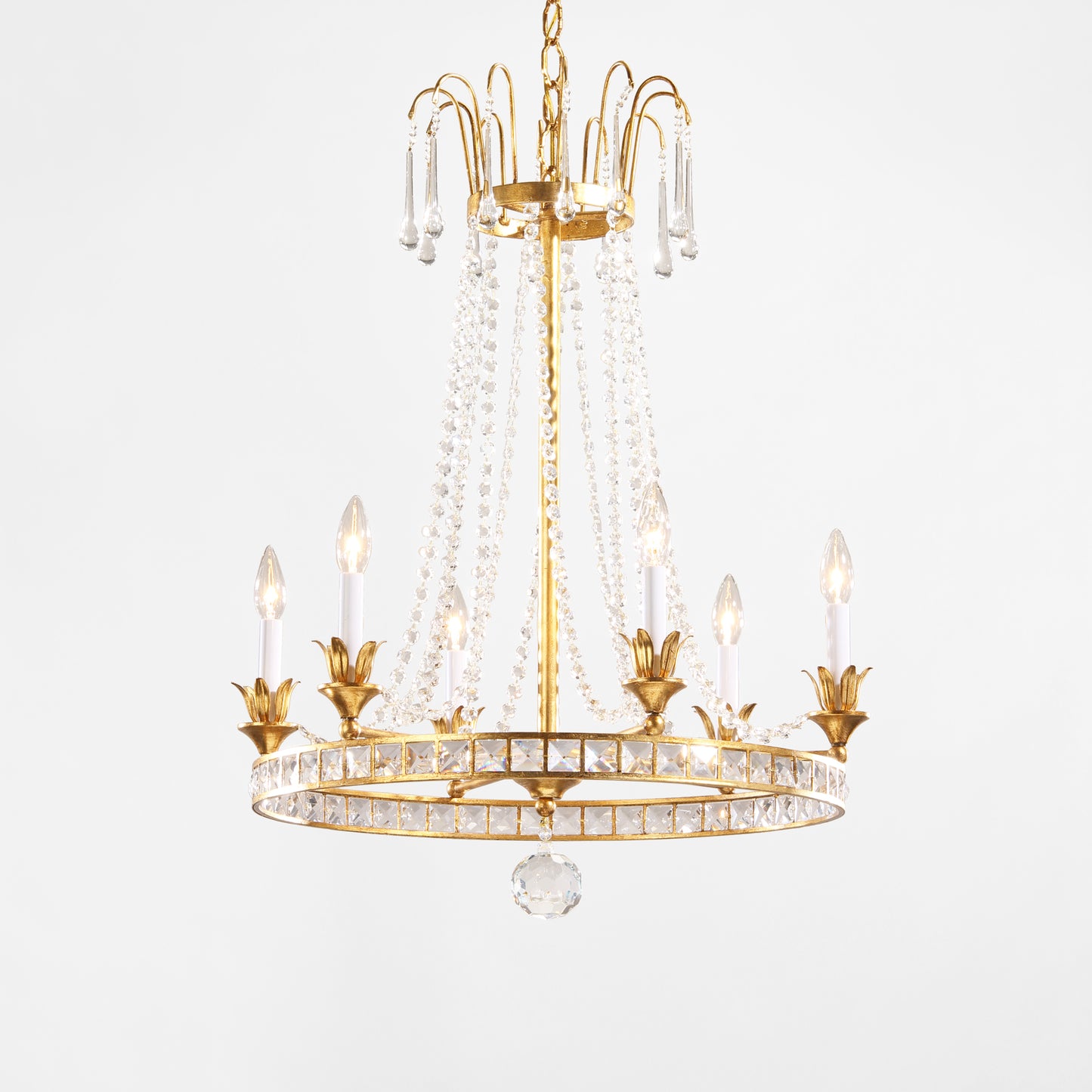 Italian gold chandelier with crystals.