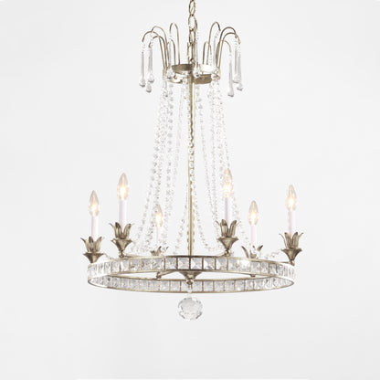 Silver Italian chandelier with crystals.