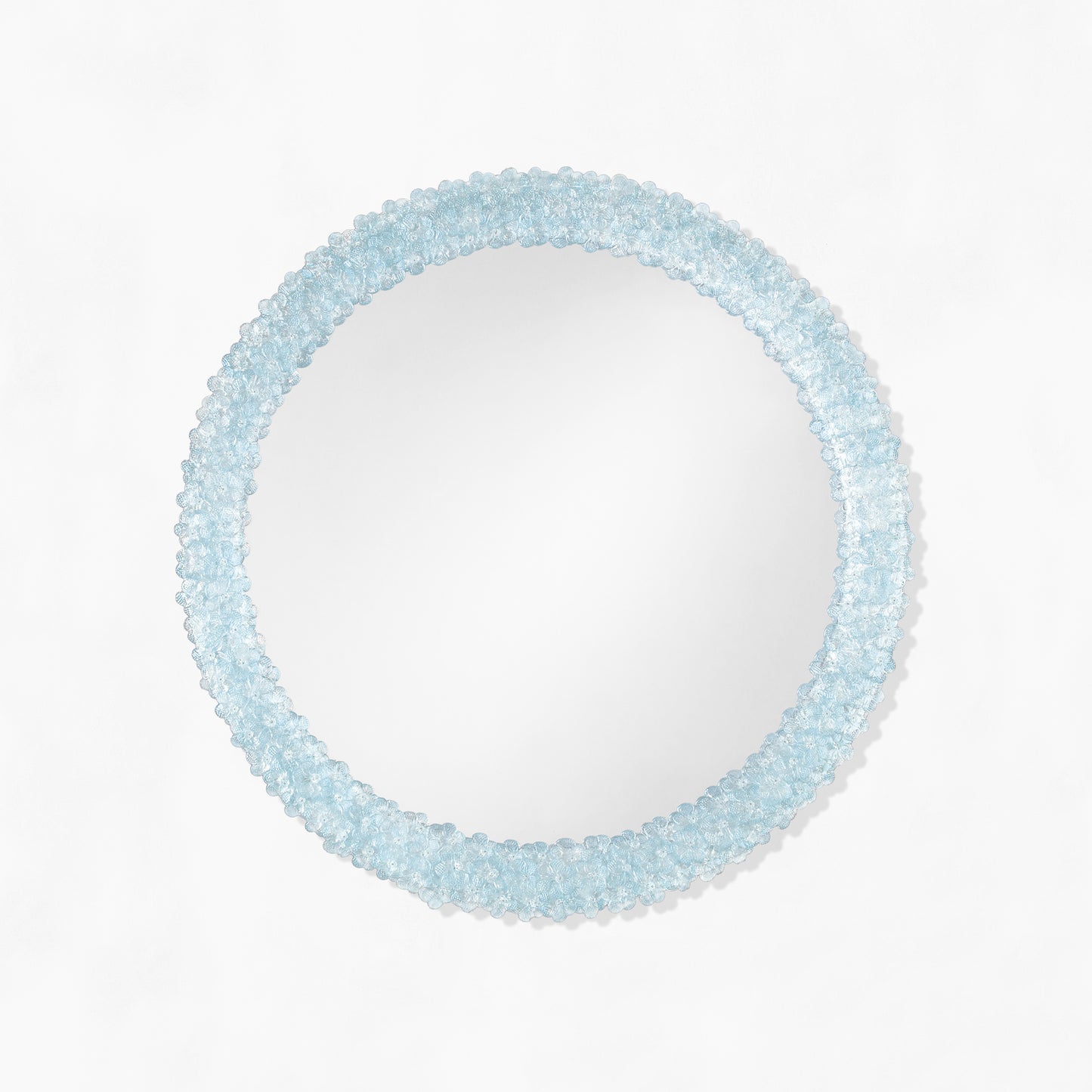 Light blue round Venetian glass mirror.