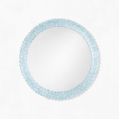 Light blue round Venetian glass mirror.