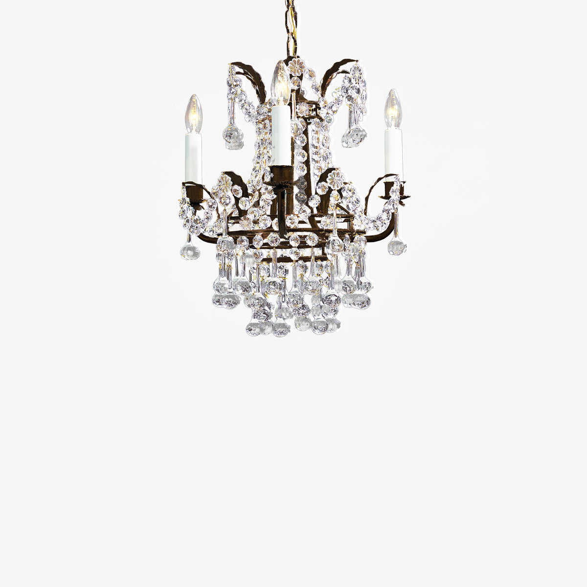Black Italian chandelier with crystals.