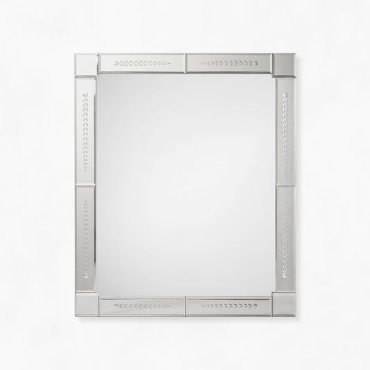 Venetian glass mirror with etched design.