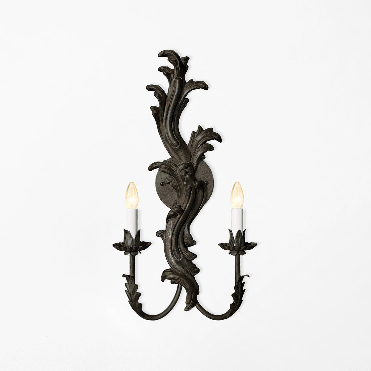 Traditional black wood luxury sconce.
