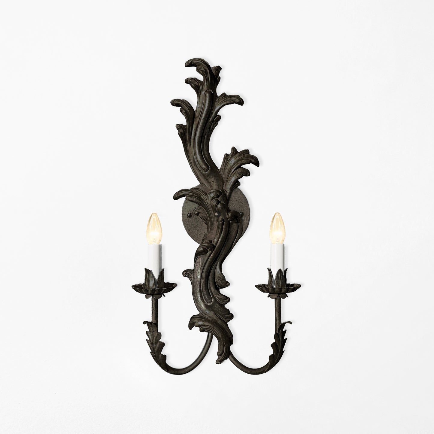 Traditional black wood sconce.