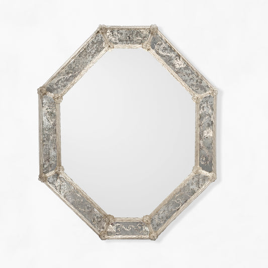 Octagonal Venetian glass mirror with antique frame.