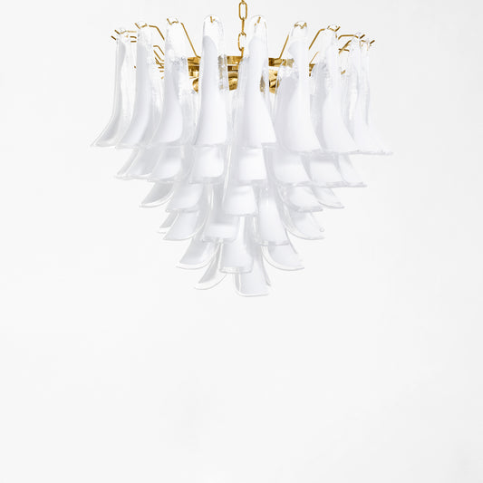White Murano glass chandelier with gold hardware.