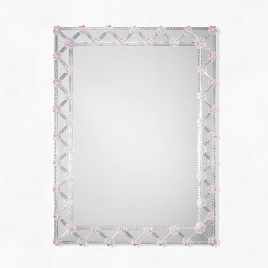 Purple Venetian glass mirror with flowers.