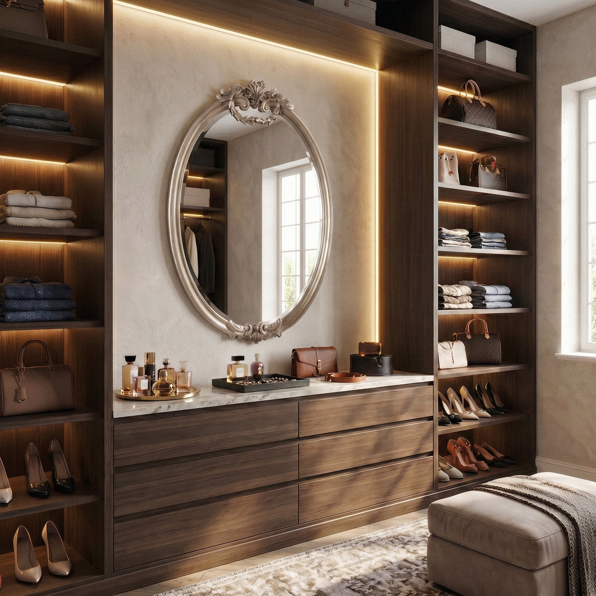 A silver Venetian mirror in a closet