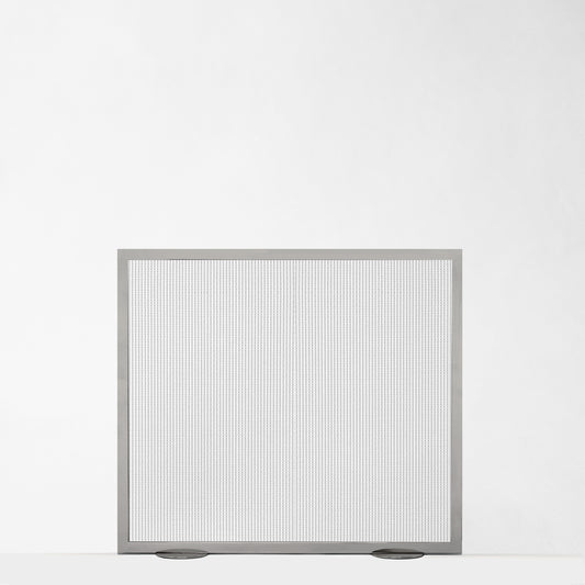 Silver fireplace screen.