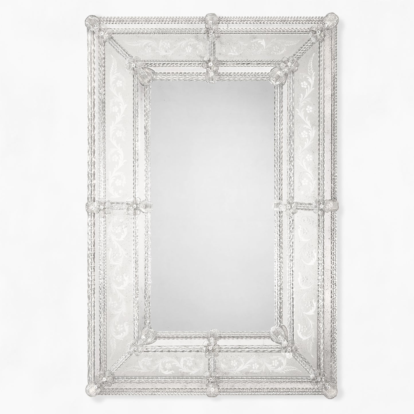 Traditional rectangular Murano glass mirror.