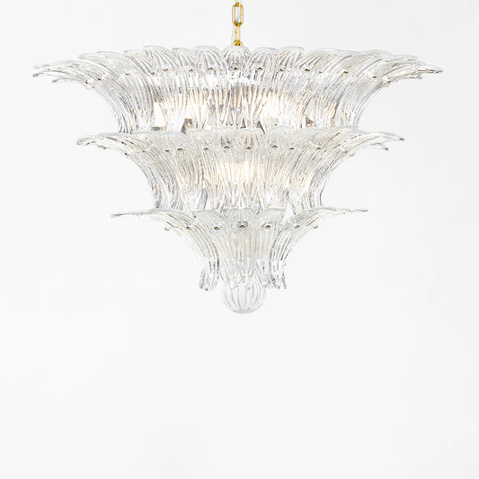 Clear Murano glass chandelier with palm design.