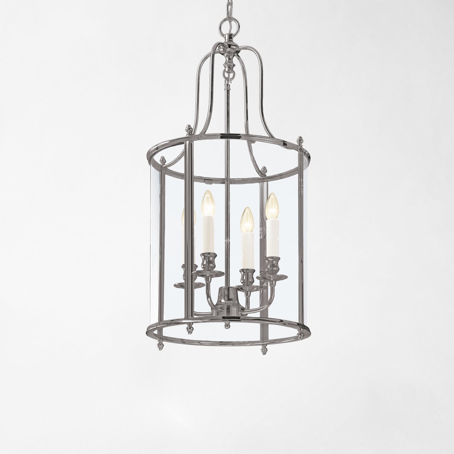 Polished nickel lantern.